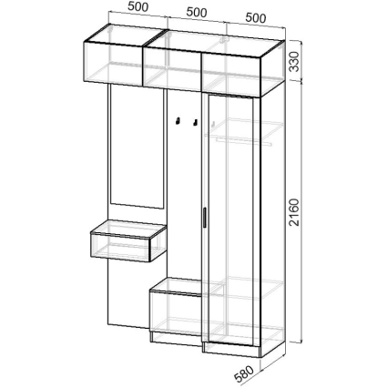 Набор мебели для прихожей "Марсель-255" МР 01-255 В2490 Ш1500 Г580 (ЛДСП Графит серый)